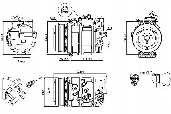618 800_B COMPRESSOR FOR KLIMAT DB W204 07 Compressor ID 6SEU16C