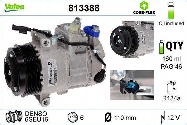 Compressor air conditioning VALEO 813388 Catalog number of substitutes AUTOGAMMA 108941 BV PSH 090 555 029 260 CASCO CAC76061AS 