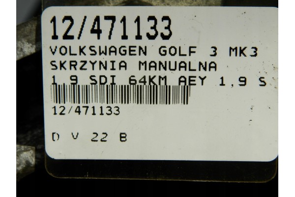 VW GOLF 3 MK3 MANUAL GEARBOX 1 9SDI AEY CODE CQB Engine type diesel