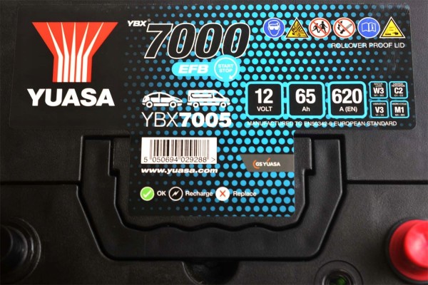 BATTERY YUASA YBX7005 12V 65Ah 620A EFB P START STOP Part manufacturer Yuasa
