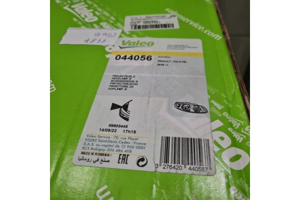 Faro Derecho Valeo 044056 para Renault Clio III