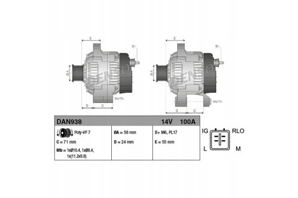 Alternator DAN938 DENSO Car type cargo vans passenger cars