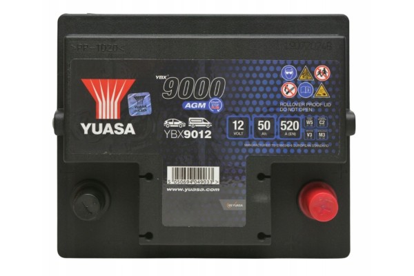 YUASA YBX9012 AGM 12V 50Ah 520A START STOP Battery YBX9012 Part manufacturer Yuasa