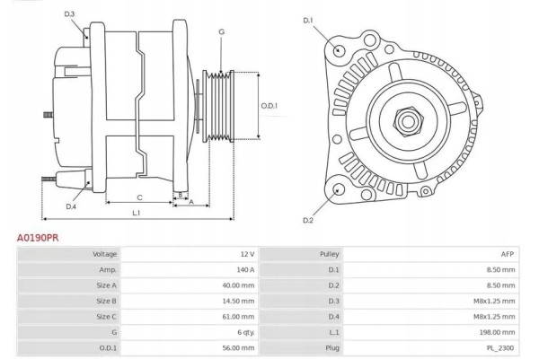 ALTERNATOR 140A A0190PR AS PL AUDI A3 8P 8PA 8P7 Car type buses cargo vans passenger cars
