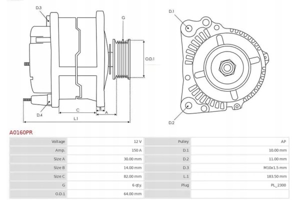ALTERNATOR 150A A0160PR AS PL AUDI A4 B5 8D2 Car type passenger cars