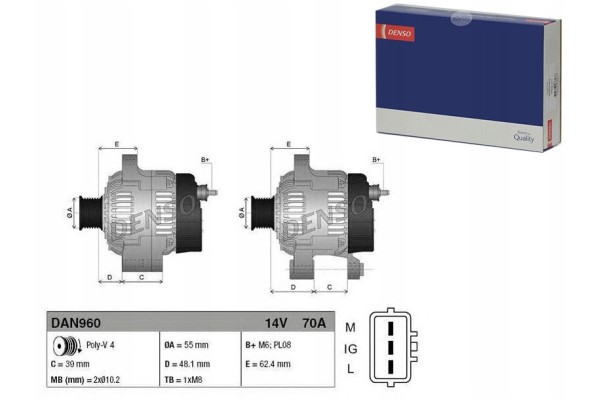 DENSO Dan960 Alternator Catalog number of substitutes Airstal 20 0241 ANDEL ANM32332 ANDEL ANM36326 ANDEL ANM36326X CASCO CAL402