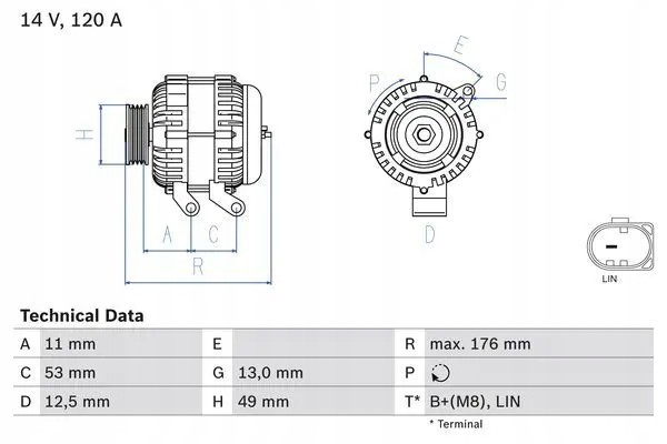 ALTERNATOR 120A 0 986 082 220 BOSCH FORD C MAX Part manufacturer Bosch