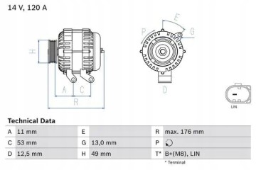 ALTERNATOR 120A 0 986 082 220 BOSCH FORD C MAX Part manufacturer Bosch