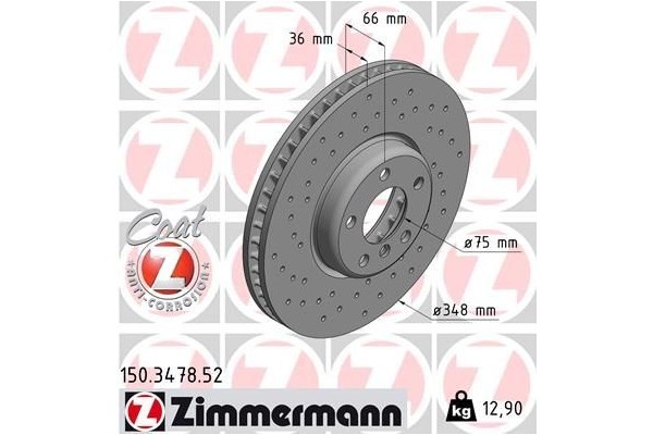 Brake disc Zimmermann 150 3478 52 FRONT LEFT BMW 5 6 7 1 PIECE Packaging status original