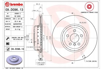 Brake disc rear for BMW 5 G30 2016 2023 1 piece Part manufacturer Brembo