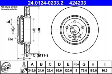 Brake disc ATE for BMW 5 F10 rear 345x24mm new 24 0124 0233 Part manufacturer ATE