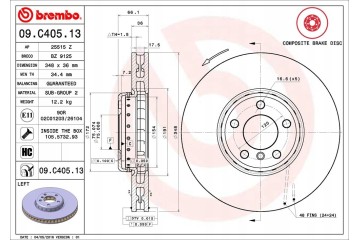 Brake disc Brembo for BMW 5 F10 2010 Left front OEM Part manufacturer Brembo