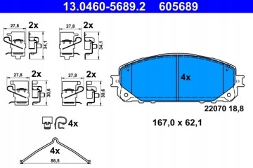 Front brake pads for Jeep Cherokee 2014 22070 with wear warning Part manufacturer ATE