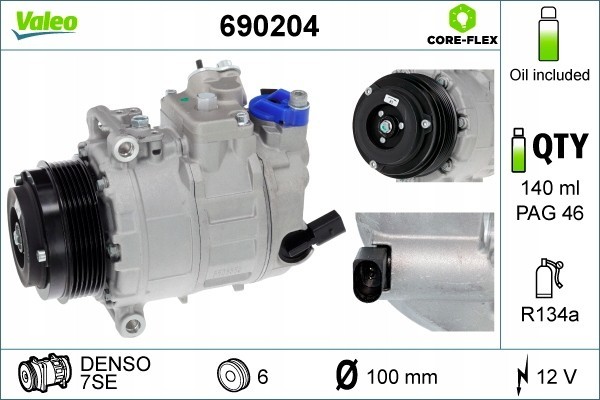 Compressor air conditioning VALEO 690204 Car type buses cargo vans