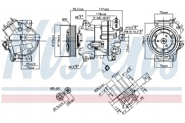 AIR CONDITIONING COMPRESSOR 890264 NISSENS Catalog number of the original OPEL 13250604 OPEL 13250609 OPEL 13262843 OPEL 1327126