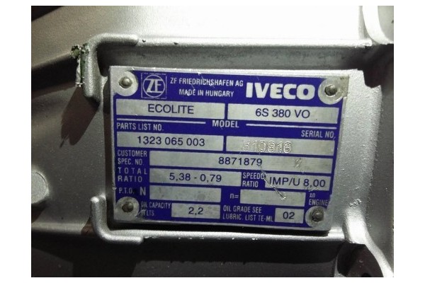 GEARBOX IVECO DAILY 3 0 6 GEARS 6S380V0 Transmission type manual
