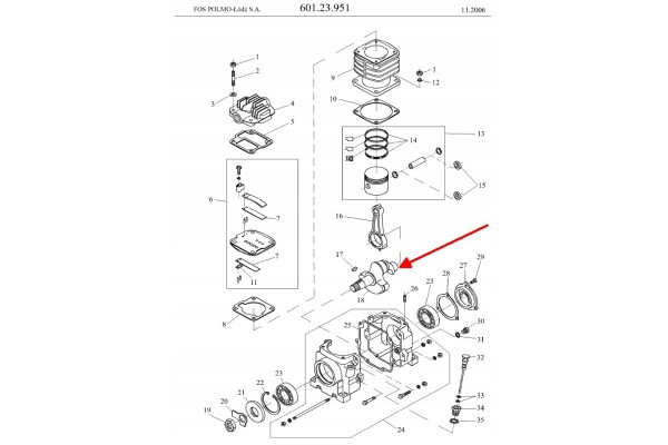 Compressor crankshaft 601 22 or 601 23 Original FOS Polmo Lodz Catalog number of the original 60122117
