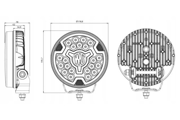 WAS Long range headlamp 7 9000lm LED light white orange W257 Catalog number of the part 13 2179 2