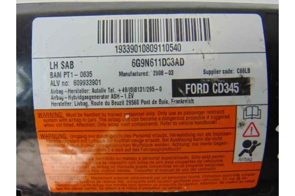6G9N611D33AD  AIRBAG LATERAL IZQUIERDO FORD MONDEO SPORTBREAK (CA2) Ambiente 2008 6G9N611D33AD 187131 FORD - 3