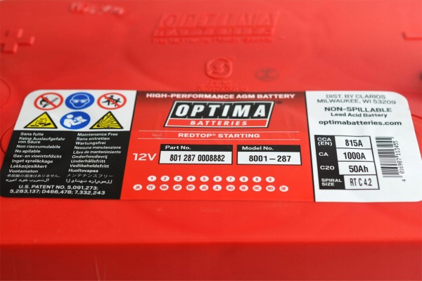 Battery Optima RTC 4 2 12V 50Ah 1000A Fiat Freemont Chrysler PT Cruiser Polarity left