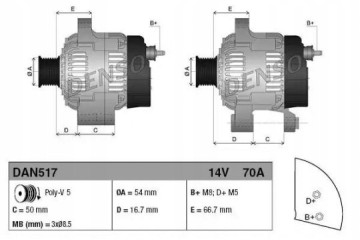 ALTERNATOR DENSO DAN517 Product weight with unit packaging 7 kg