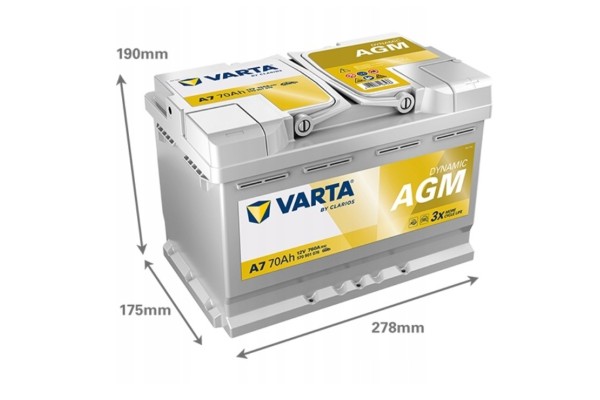 BATTERY VARTA E39 AGM 70AH A7 START STOP NEW MODEL SMOKE SLI Catalog number of the part 570901076B512