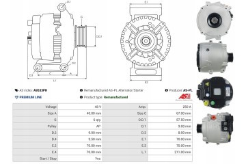 AS PL A9533PR Alternator Generator 250A 48V for AUDI A4 B9 Avant 8W5 8WD Catalog number of substitutes RIDEX 4G2607 AS PL ABE927