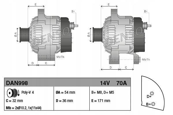 DENSO DAN998 alternator Car type buses cargo vans passenger cars