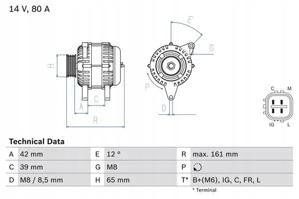 ALTERNATOR 80A 0 986 080 570 BOSCH HONDA Part manufacturer Bosch