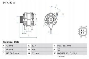 ALTERNATOR 80A 0 986 080 570 BOSCH HONDA Part manufacturer Bosch