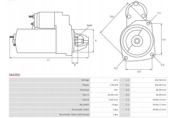 STARTER S6435S AS PL FORD Car type cargo vans passenger cars