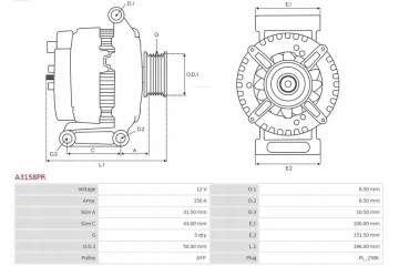 ALTERNATOR 150A A3158PR AS PL MERCEDES SMART Car type passenger cars