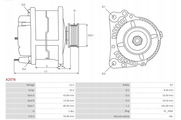 A2076 AS PL ALTERNATOR Catalog number of the original NISSAN 23100 0E400 NISSAN 23100 0E402 NISSAN 231000E402EP NISSAN 23100 0E4