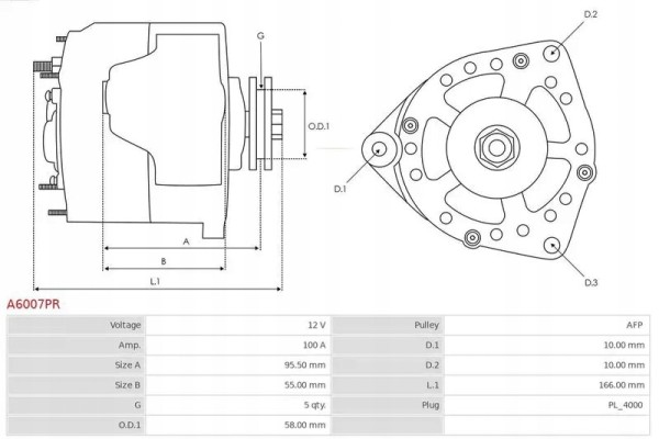 ALTERNATOR 100A A6007PR AS PL TOYOTA AVENSIS Car type cargo vans passenger cars