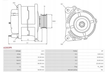 ALTERNATOR 100A A2003PR AS PL OPEL ASTRA Car type cargo vans passenger cars