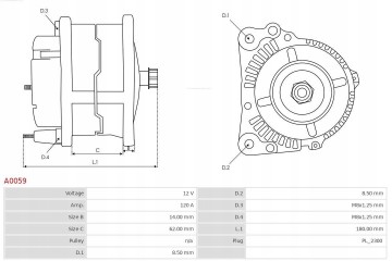 ALTERNATOR AS PL A0059 Product weight with unit packaging 11 kg