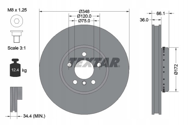 Brake disc TEXTAR 92253725 Number of discs offered 1