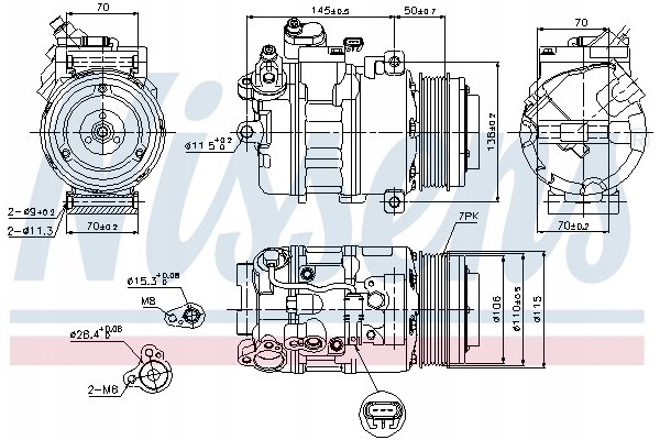 Compressor air conditioning NISSENS 89574 Part manufacturer Nissens