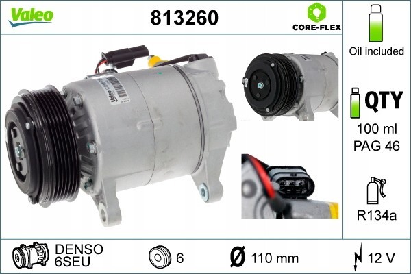 Compressor air conditioning VALEO 813260 Catalog number of substitutes ACAUTO AC 01HA128 ACAUTO AC 02VI06 ACAUTO AC 03XX05 ACAUT