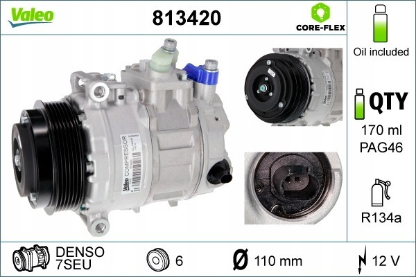 Compressor air conditioning VALEO 813420 Catalog number of substitutes ACAUTO AC 01DN370 ACAUTO AC 01DN475 ACAUTO AC 01ZX060 ACA
