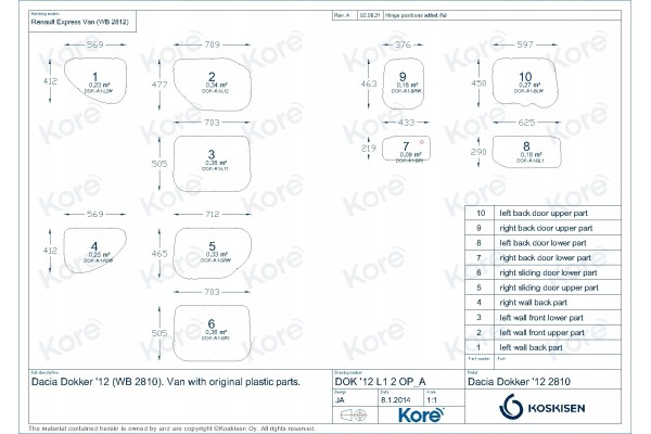 Renault Express Van L1H1 2021 Bus Building Plywood Small Elements Packaging status original