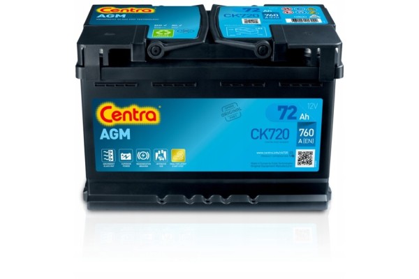CAR BATTERY CENTRA AGM 72AH 760A CK700 NEW CK720 Polarity right