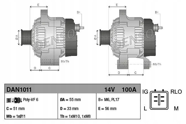 ALTERNATOR 100A DAN1011 DENSO TOYOTA AVENSIS Car type cargo vans passenger cars