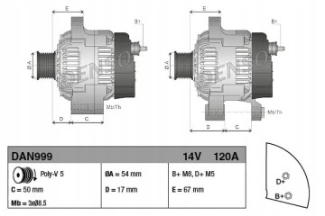 ALTERNATOR 120A DAN999 DENSO ALFA ROMEO FIAT FORD Part manufacturer Denso
