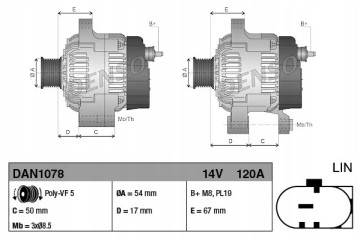 Alternator DAN1078 DENSO Car type passenger cars