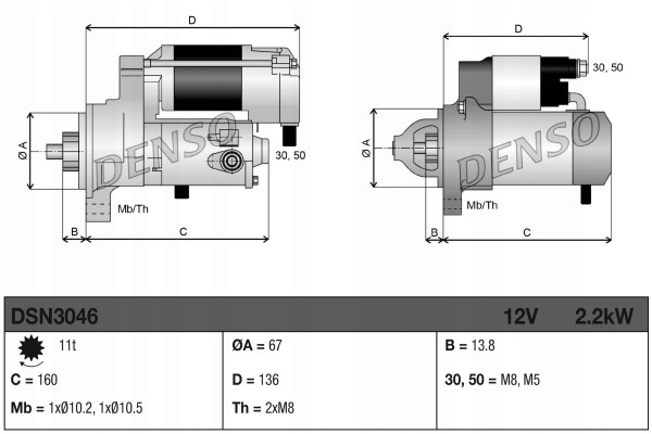 Starter DENSO DSN3046 Car type buses cargo vans passenger cars