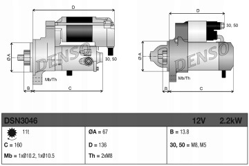 Starter DENSO DSN3046 Car type buses cargo vans passenger cars