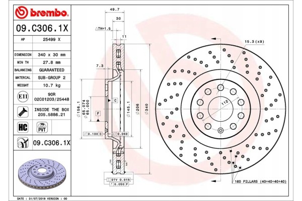 Brake disc Brembo VW Passat 10 perforated front OEM Part manufacturer Brembo