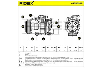 Air conditioning compressor RIDEX 447K0106 6SEU12C 6SEU14C for VW POLO 9N EAN GTIN 4059191241903