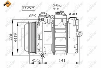 NRF AIR CONDITIONING COMPRESSOR DB SPRINTER 95 E CLASS 7SBU16C DIAMETERS Version European